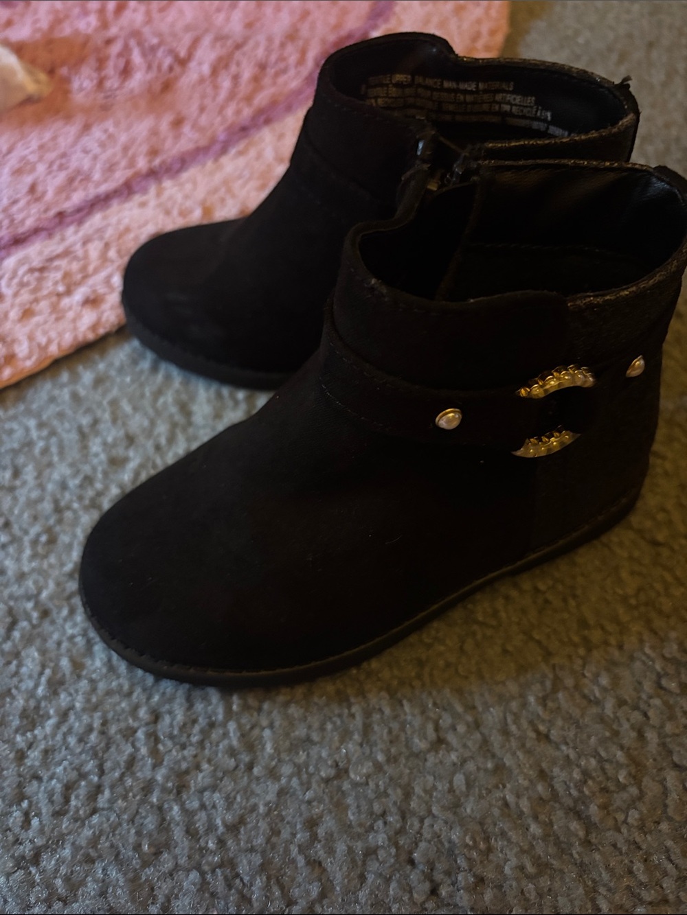 Kids Black Ankle Boots with Decorative Buckle